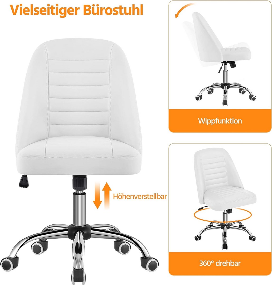 Ergonomische Draaistoel zonder Armleuningen - Hoogte Verstelbare Bureaustoel met Wieltjes - Comfortabele Werkstoel voor Kantoor en Thuis thumbnail 6