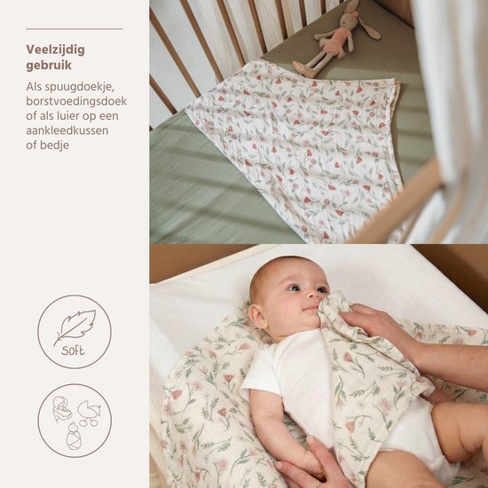 Meyco Baby Flower Pre-washed Hydrofiele Doeken - 2-pack - Pre-washed Hydrofiel - Multicolour - 70x70cm van Merkloos — afbeelding 5