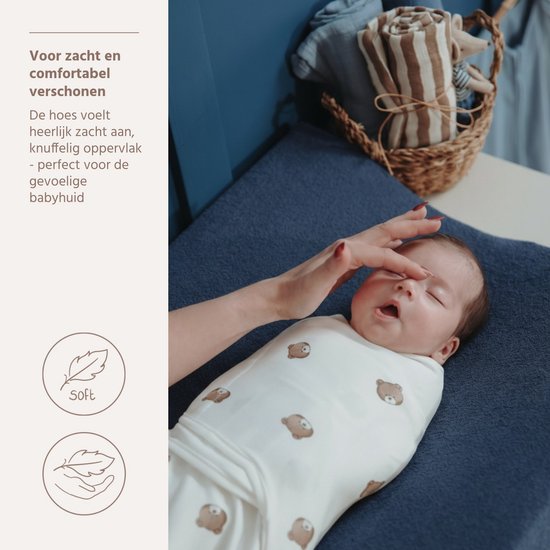 Meyco Baby Uni Aankleedkussenhoes - 2-pack - Badstof - Indigo - 50x70cm — afbeelding 5