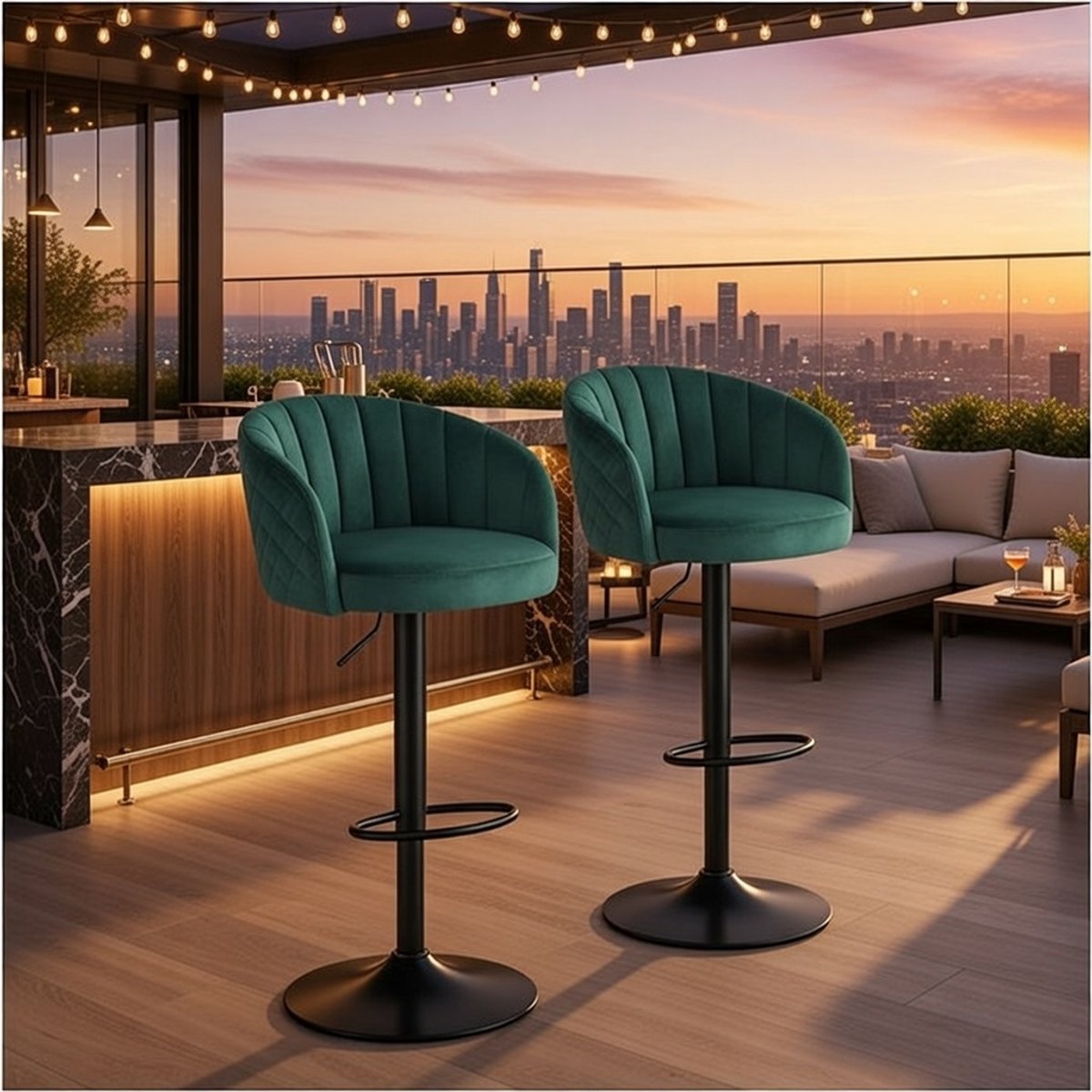 Luxe Verstelbare Barkrukken Set van 2 – 360° Draaibare Barstoelen met Armleuning en Rugleuning – Hoogwaardige Fluwelen Zitting, Modern Design, Comfortabel & Stevig, 150 kg Draagkracht – Groen Casa ...