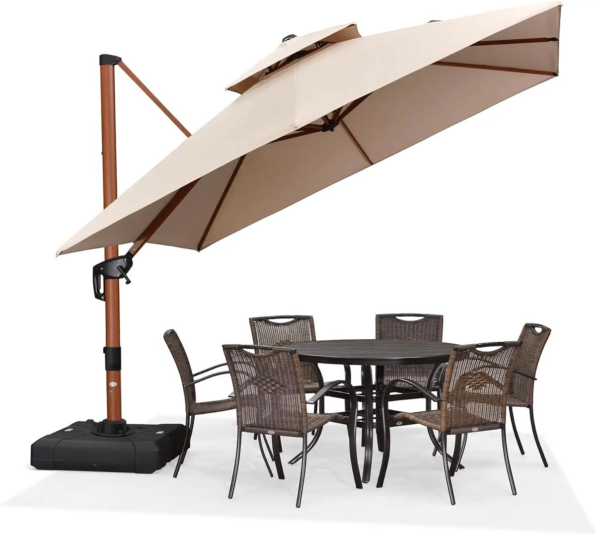 PURPLE LEAF Vierkant Parasol – 360 ° Draaibaar - Kantelbaar – UV werend doek - Houtlook - Windbestendige Zweefparasol