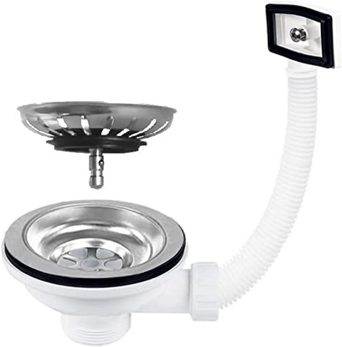 Universele Wastafel Zwanenhals Afvoerplug 3,5 Inch met Flexibele Overloop - RVS en Keramiek