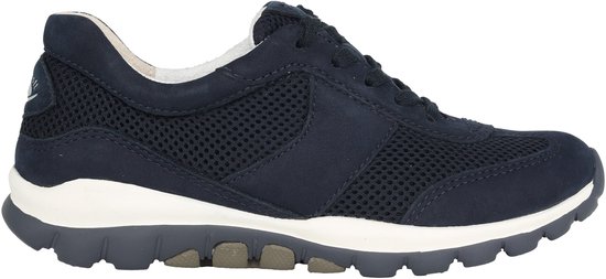 Donkerblauwe Gabor rollingsoft sneaker met witte zool en mesh details.
