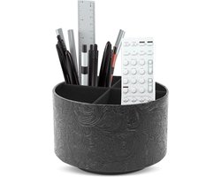 Czzmy Desk Organizer, 360 graden roterende multifunctionele penhouder, 4 compartimenten desktop stationaire organizer, thuiskantoor kunst levering opbergdoos Caddy(1-Zwart snijden)