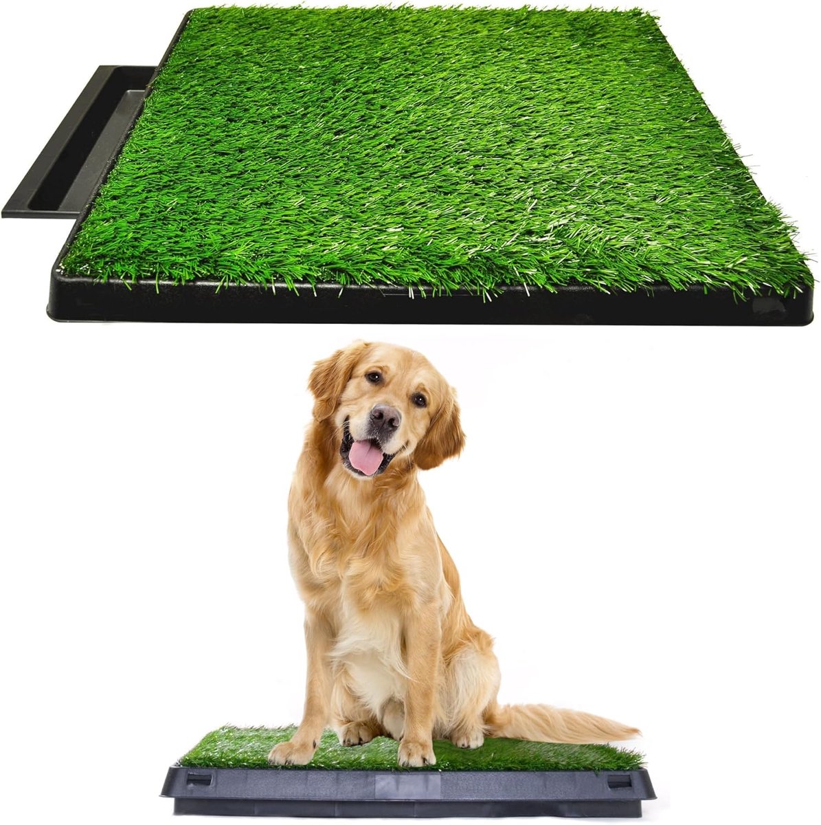 Hondenplasmat met Lade - 51 x 63 x 6,5 cm - Lade - Plassysteem voor Binnen en Buiten - met Vervangbaar Kunstgras *1 - Draagbare en Waterdichte Hondenplasmat