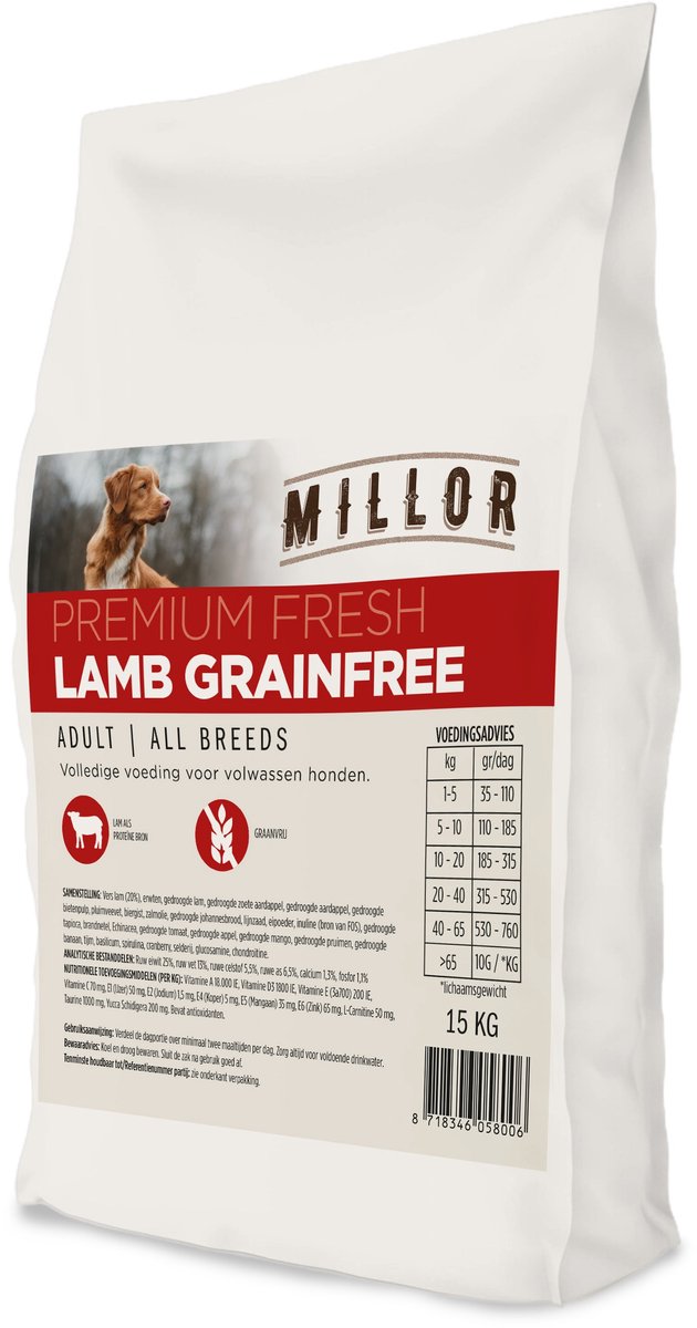 Hondenvoer Millor - Lam Graanvrij 15kg - Volwassen Honden, Zonder Kunstmatige Toevoegingen