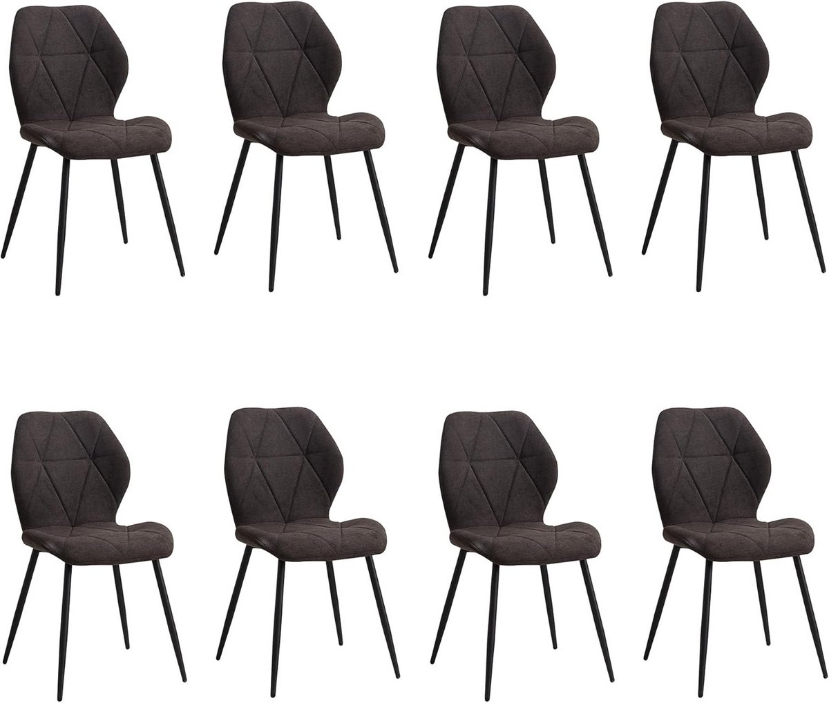 Set van 8 Eetkamerstoelen met Linnen Bekleding en Metalen Poten