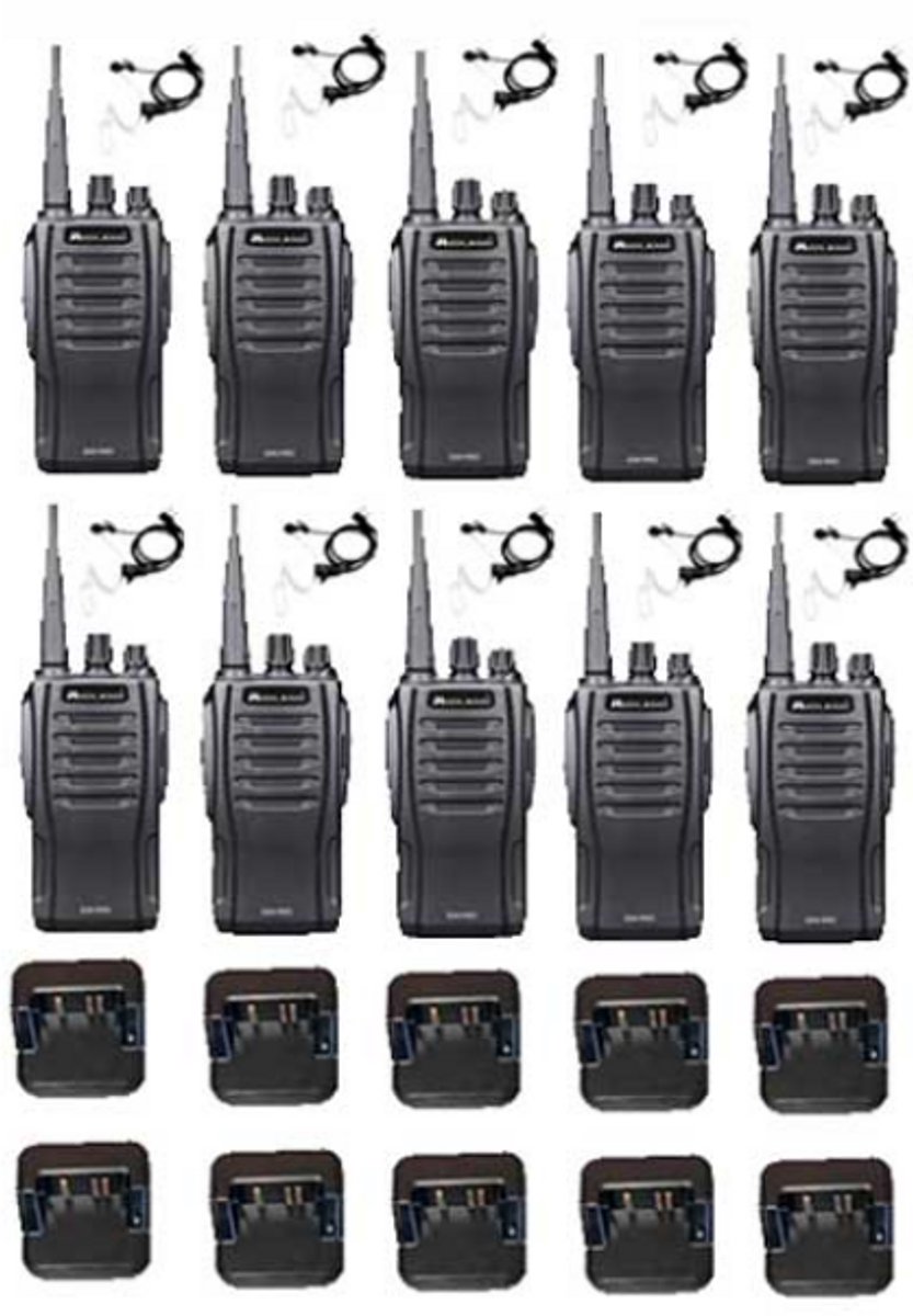 Set van 10 Midland G10 Pro Portofoon met tafellader en beveiliging oortje