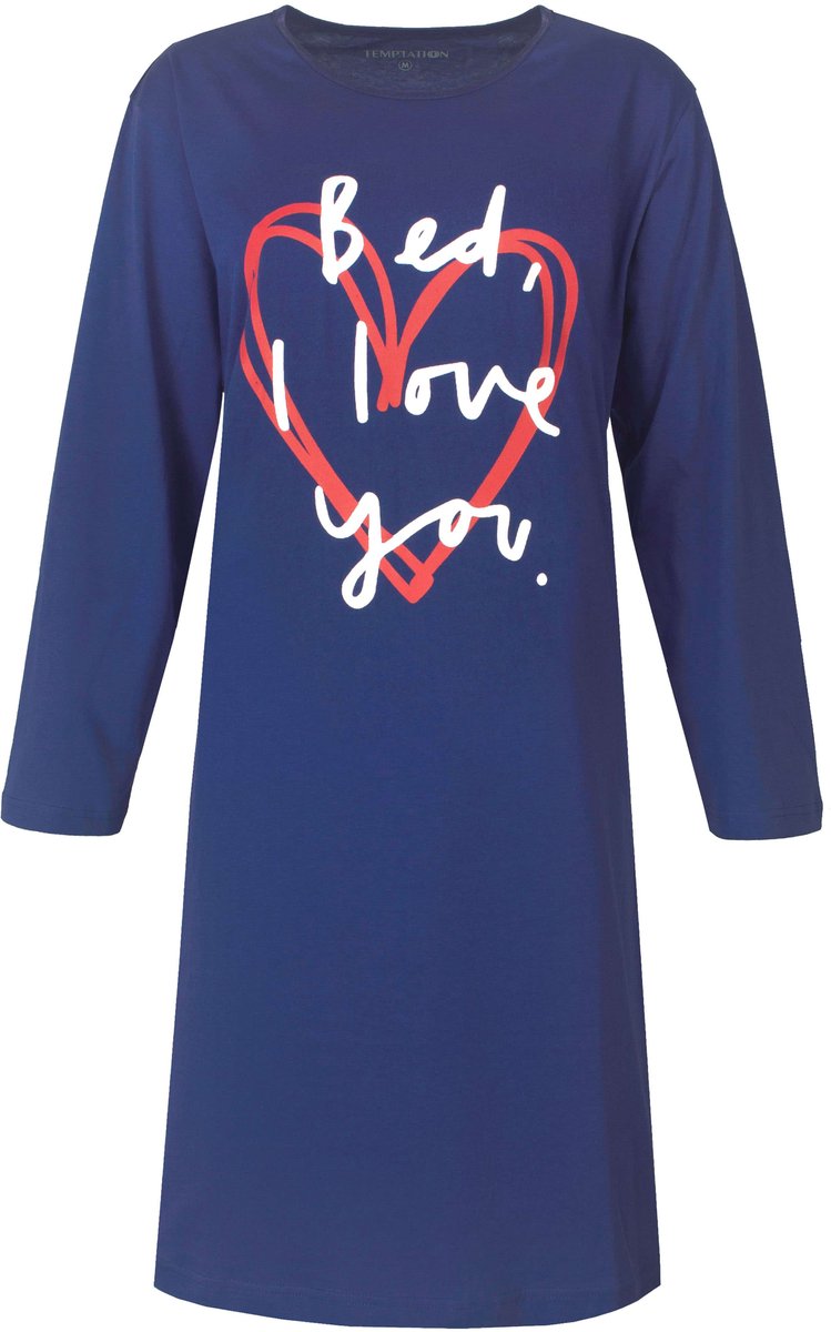 Temptation Dames Big Shirt - Tekstprint op de borst - Donker Blauw Donkerblauw