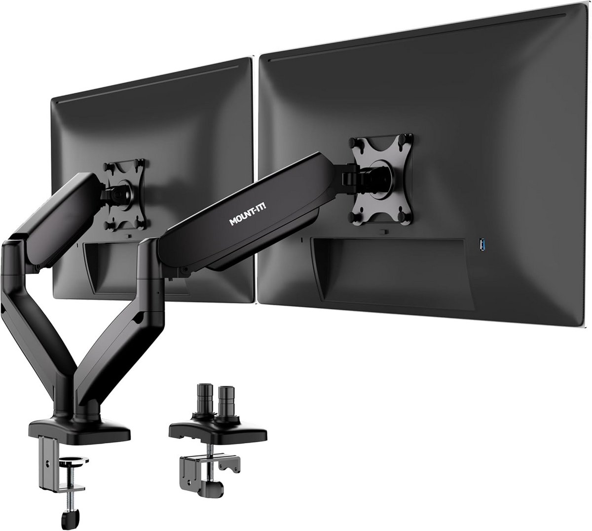 Dubbele Monitor Bureausteun met Gasveerarmen voor 2 Schermen tot 32 Inch, VESA