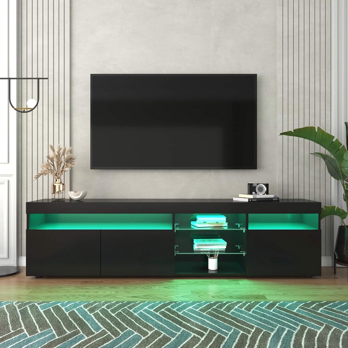 Modern TV Meubel met LED Verlichting voor Televisies tot 75 Inch - Zwart