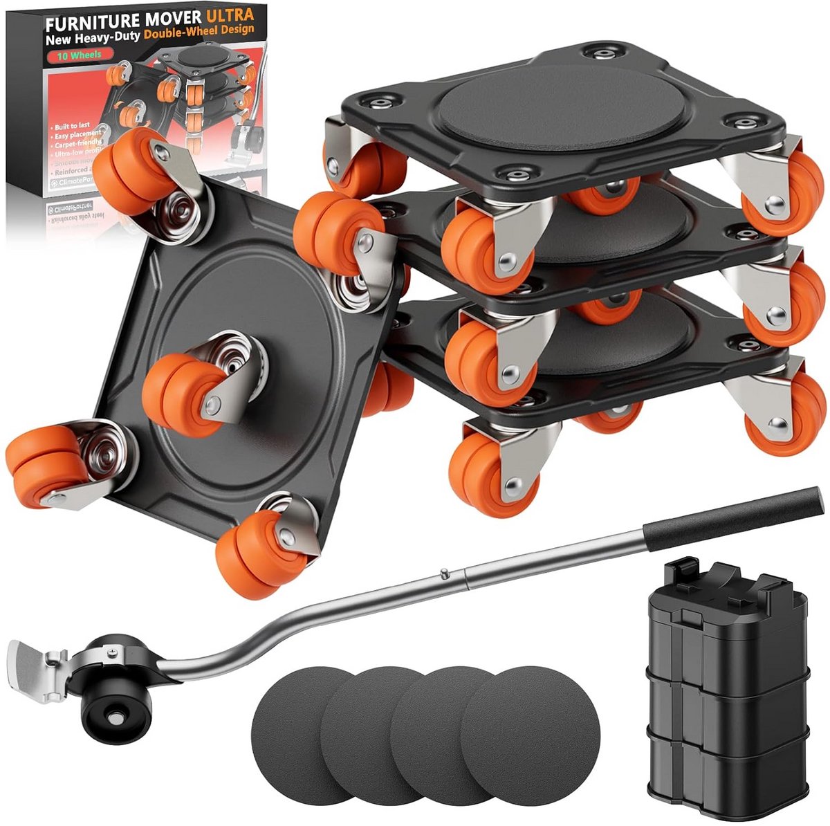 Ultra Meubelverhuizer met 10 Wielen en Hulplifter - Heavy Duty Dolly tot 1000 kg