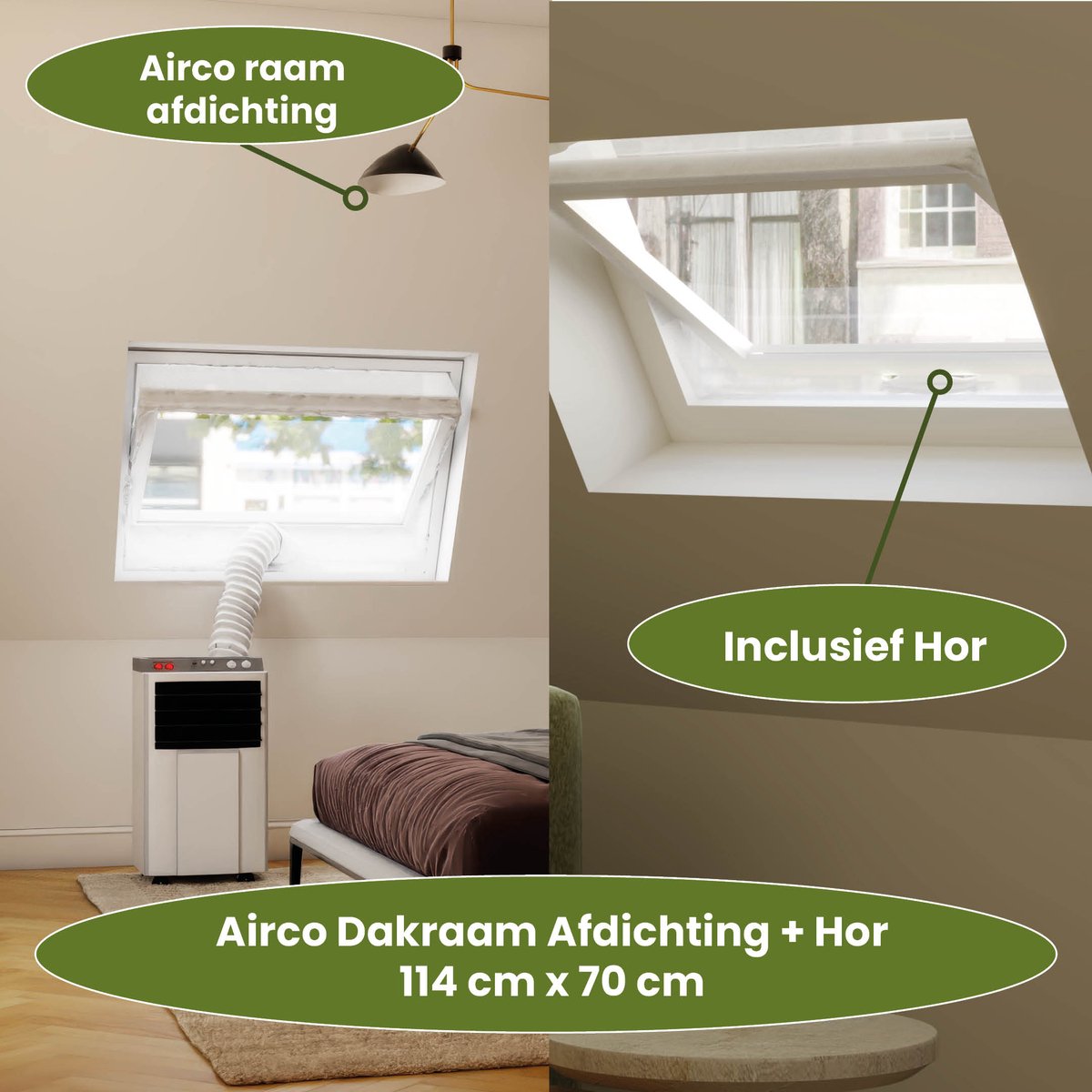 Airco Dakraam Afdichting met Hor - 114 x 70 cm – Geschikt voor Inbouw Velux: SK01 (GGL 601, s01) - Airco Slang Afsluiten – Airco Tuimelvenster Oplossing – Dakraam Afdichting Raamafdichtingskit