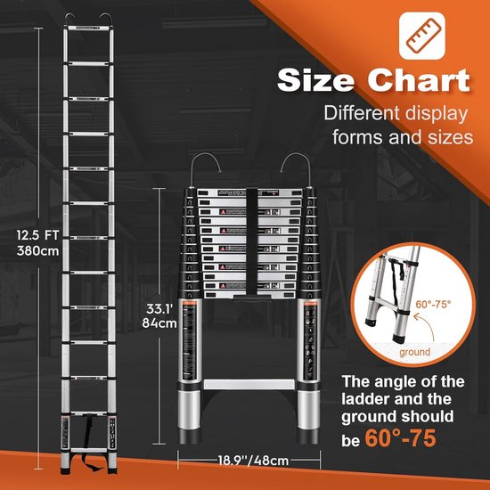 Telescopische Ladder 3,8 Meter Inschuifbaar en Draagbaar — afbeelding 3