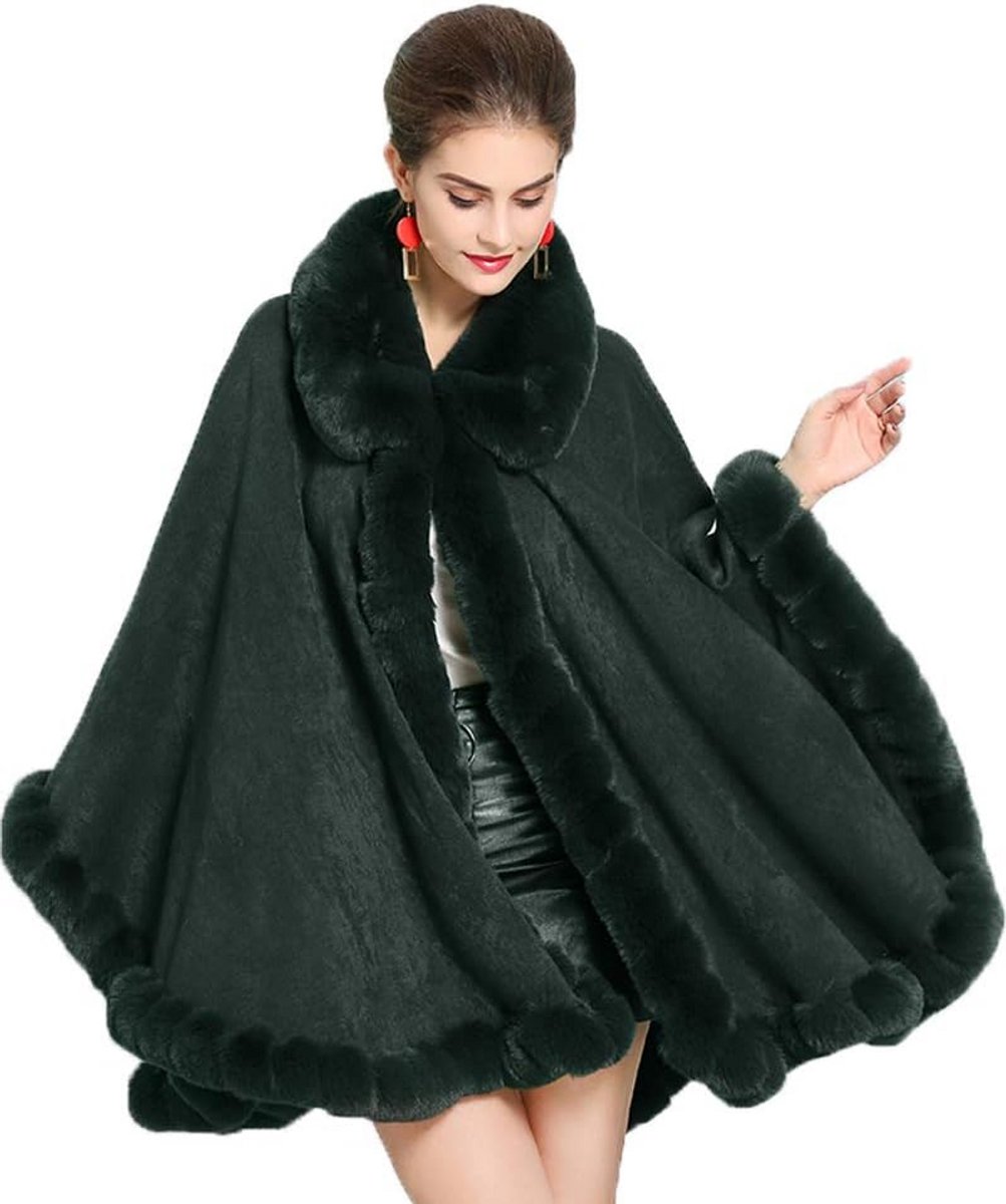 Dames Faux Fur Cape Cape Gebreide Sjaal Jas voor Winter en Herfst
