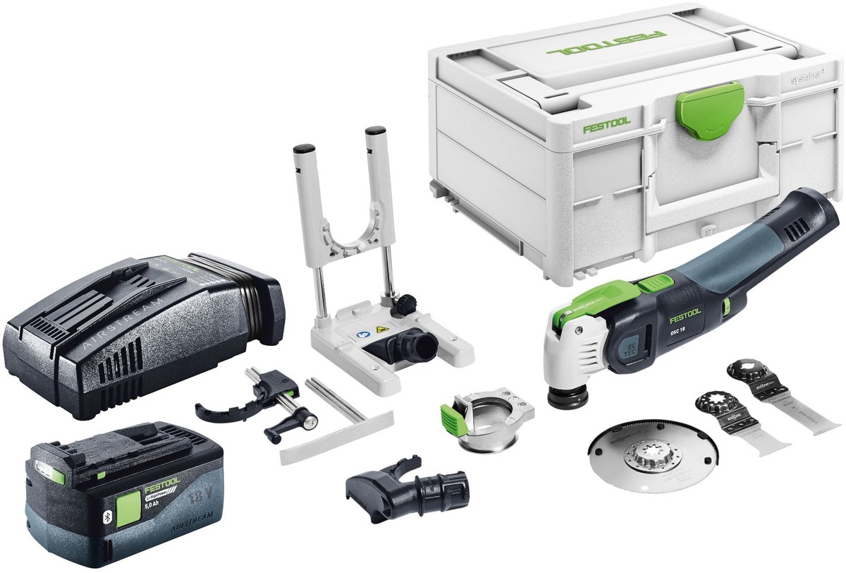 Festool OSC 18 E-Basic-set accu-oscillator 18 V Starlock Max Brushless + 1x accu 5,0 Ah + snellader + Systainer
