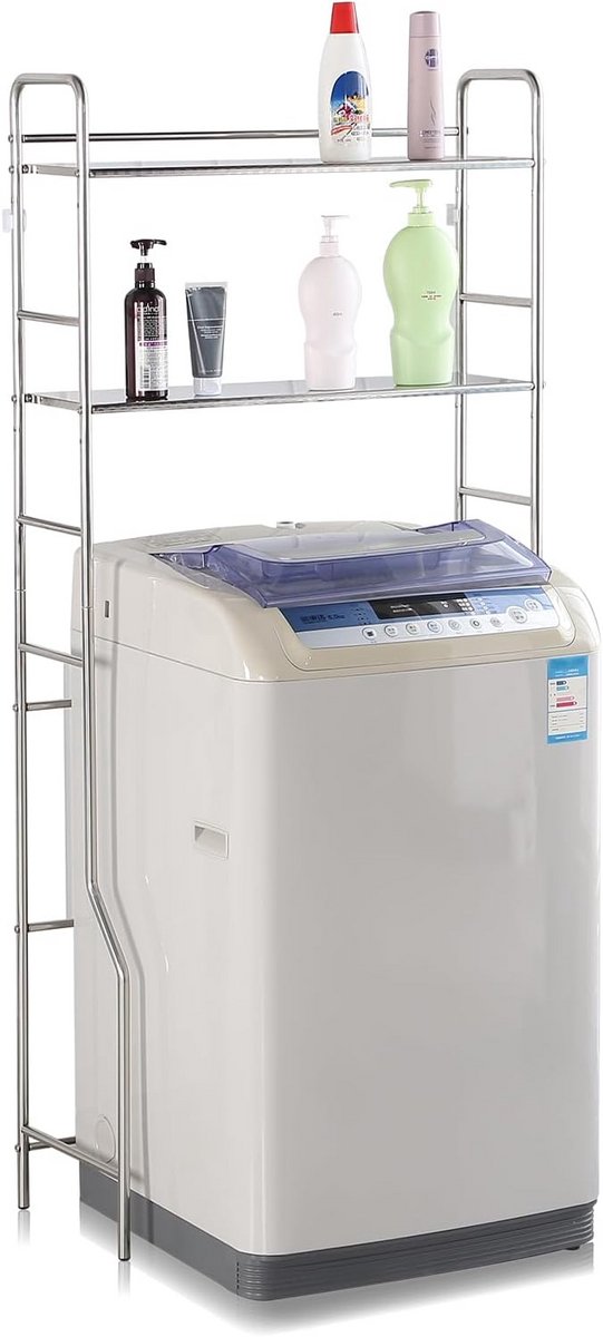 3-laags RVS Wasmachine/Droger Opbergrek met Haken en Roede - Ruimtebesparend voor Wasruimte