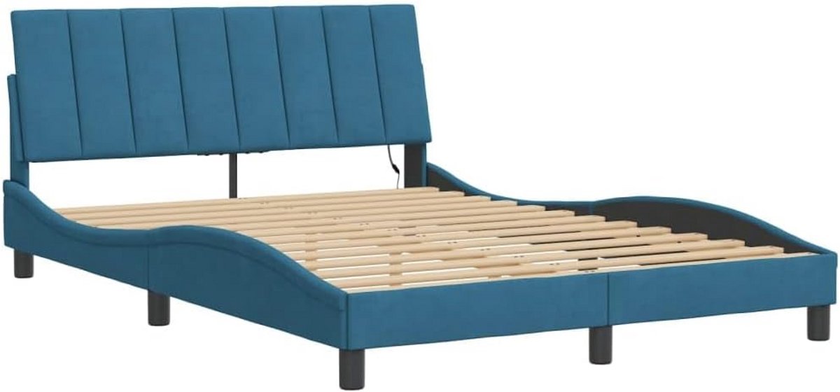 Tweepersoons Bedframe met LED-verlichting Fluweel Blauw 120x200 cm