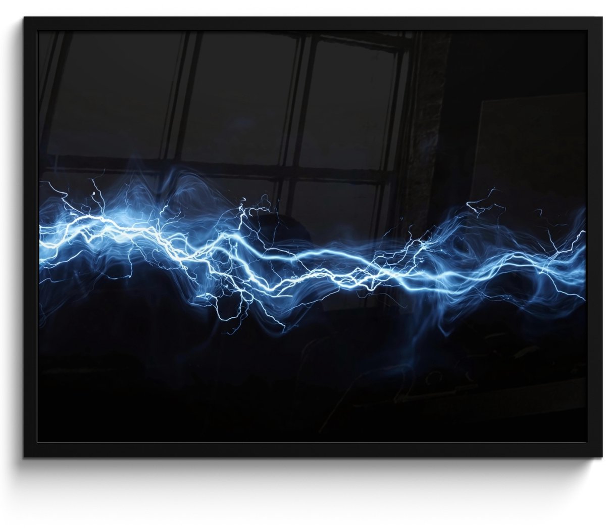 FrameYourWall Poster in lijst - Fotolijst 70x50 cm - Posters - Gaming - Bliksemflits - Blauw - Energie - Posterlijst zwart - Decoratie - Wanddecoratie woonkamer - Muurdecoratie slaapkamer Vonken