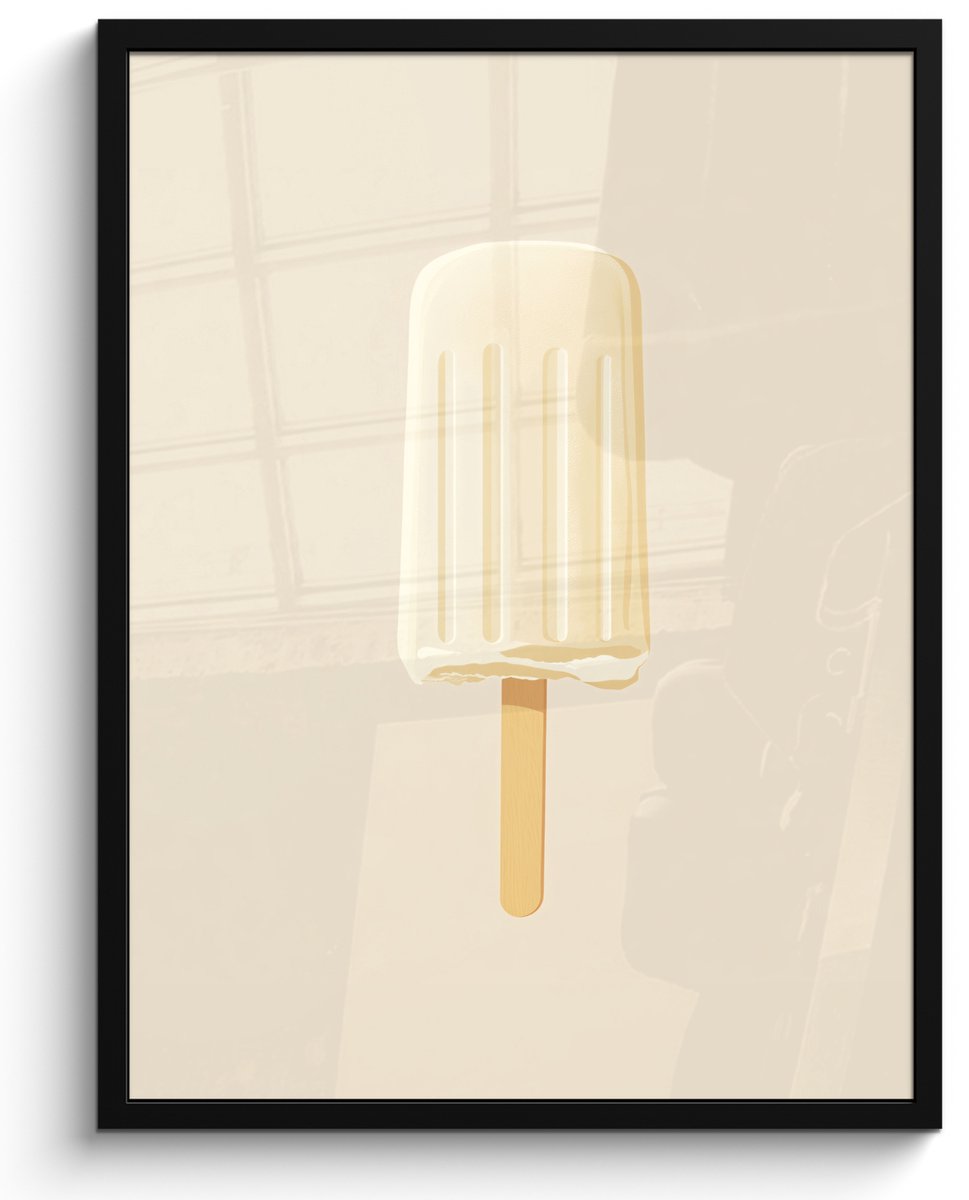 FrameYourWall Poster in lijst - Fotolijst 50x70 cm - Posters - Minimalistisch - Waterijsje - Stokje - Beige - Posterlijst zwart - Decoratie - Wanddecoratie woonkamer - Muurdecoratie slaapkamer