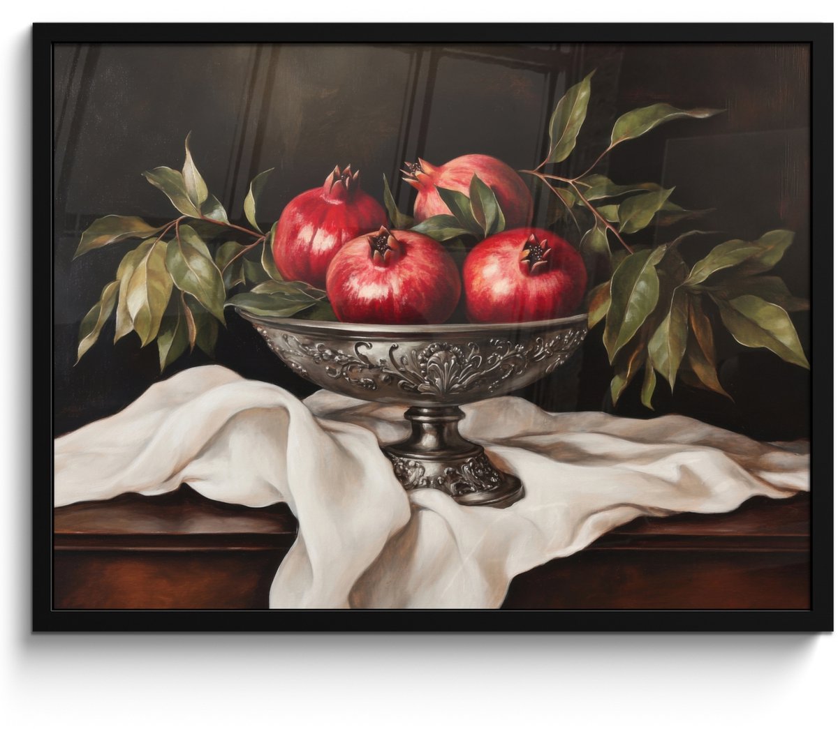 FrameYourWall Poster in lijst - Fotolijst 70x50 cm - Posters - Granaatappels - Klassiek - Vintage - Posterlijst zwart - Decoratie - Wanddecoratie woonkamer - Muurdecoratie slaapkamer Granaatappels - Stilleven