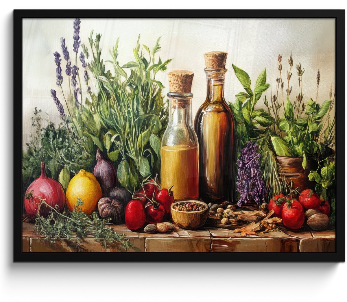 FrameYourWall Poster in lijst - Fotolijst 70x50 cm - Posters - Stilleven - Kruiden - Specerijen - Fruit - Kleurrijk - Posterlijst zwart - Decoratie - Wanddecoratie woonkamer - Muurdecoratie slaapkamer