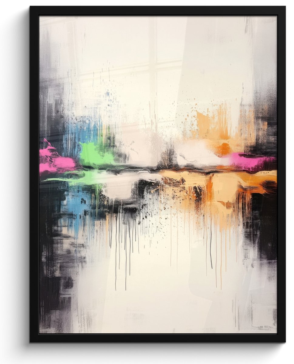FrameYourWall Poster in lijst - Fotolijst 50x70 cm - Posters - Abstract - Kleurexplosie - Landschap - Posterlijst zwart - Decoratie - Wanddecoratie woonkamer - Muurdecoratie slaapkamer