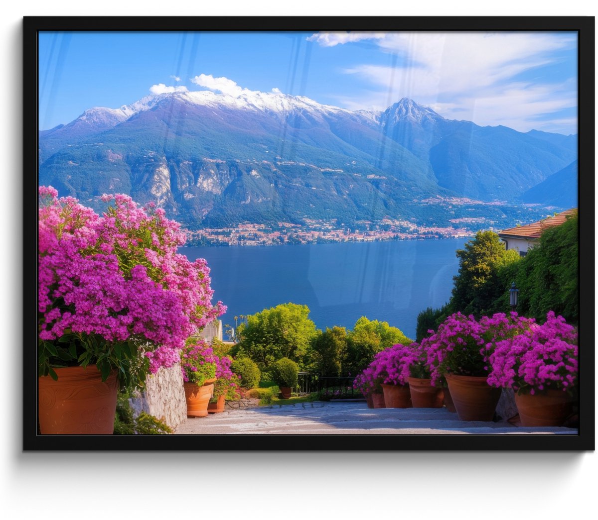 FrameYourWall Poster in lijst - Fotolijst 70x50 cm - Posters - Lake Como - Italië - Landschap - Posterlijst zwart - Decoratie - Wanddecoratie woonkamer - Muurdecoratie slaapkamer Landschap - Uitzicht