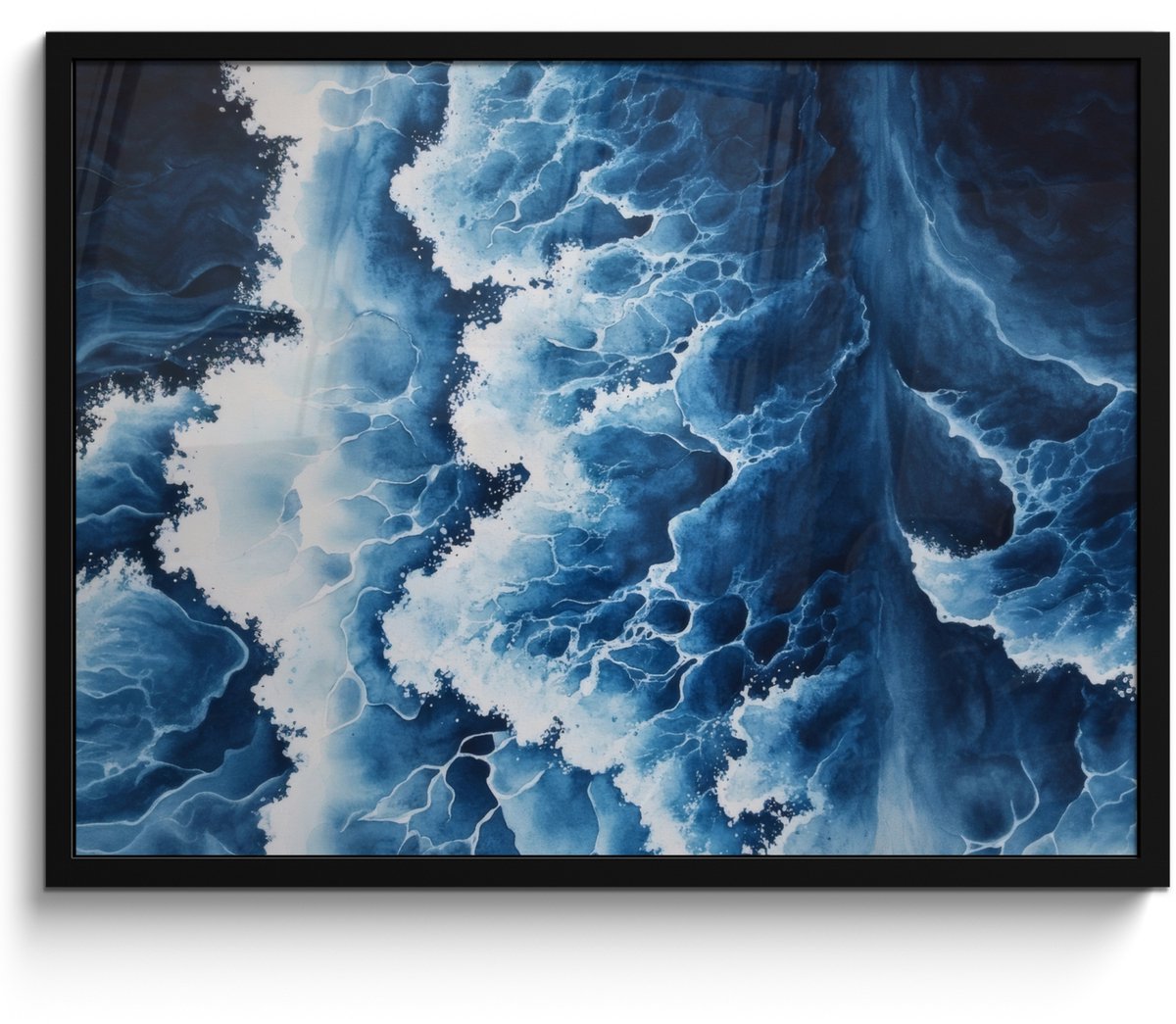 FrameYourWall Poster in lijst - Fotolijst 70x50 cm - Posters - Golven - Blauw - Schuim - Posterlijst zwart - Decoratie - Wanddecoratie woonkamer - Muurdecoratie slaapkamer Zee Golven