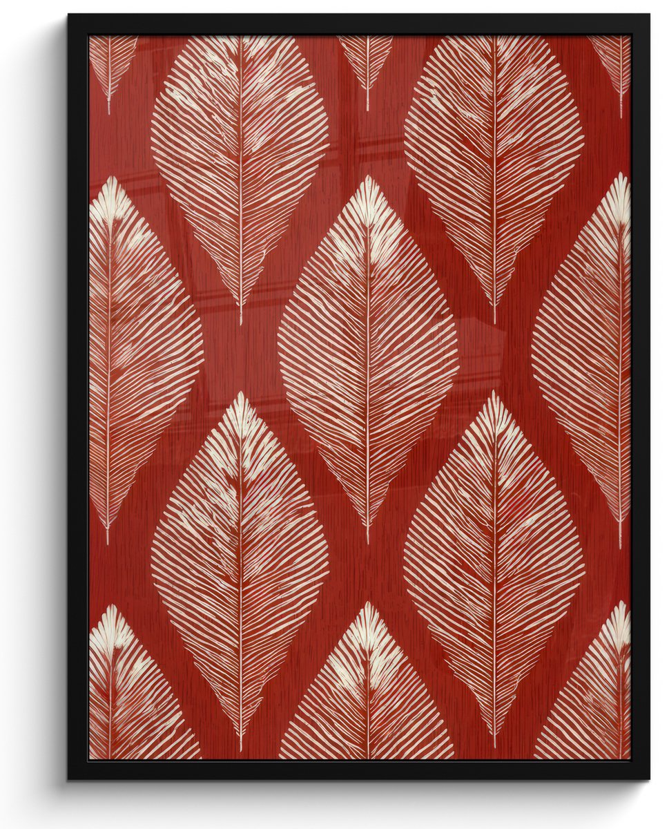 FrameYourWall Poster in lijst - Fotolijst 50x70 cm - Posters - Bladeren - Rood - Elegant - Posterlijst zwart - Decoratie - Wanddecoratie woonkamer - Muurdecoratie slaapkamer Multicolor