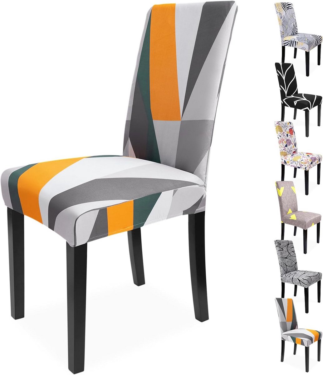 Set van 6 Stoelhoezen - Verdikte Stretch Stof met Modern Geometrisch Patroon - Geschikt voor Eetkamer en Woonkamer