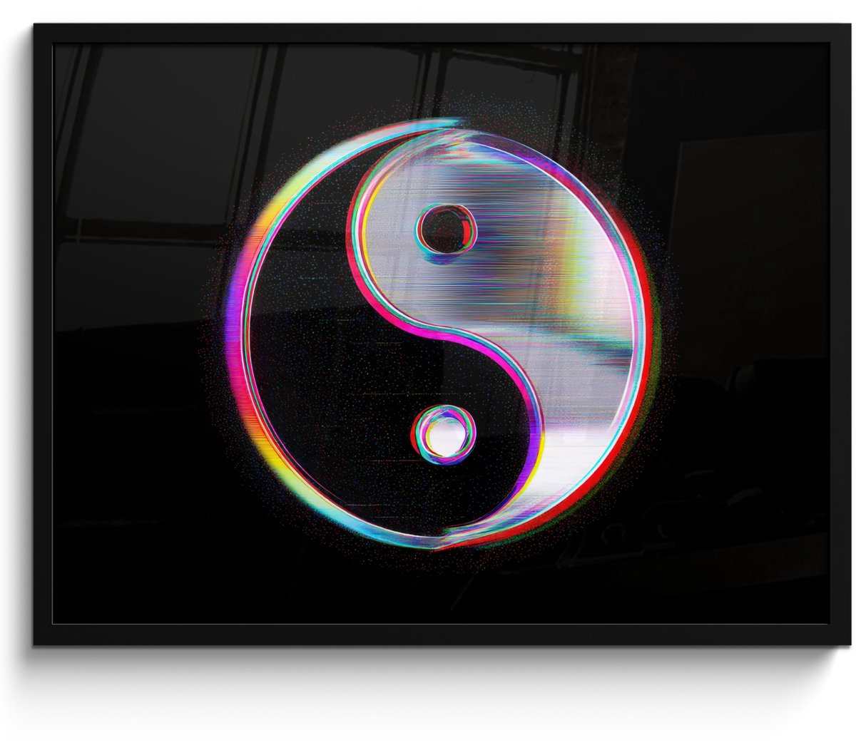 FrameYourWall Poster in lijst - Fotolijst 70x50 cm - Posters - Yin-Yang - Cirkel - Regenboog - Posterlijst zwart - Decoratie - Wanddecoratie woonkamer - Muurdecoratie slaapkamer Yin-Yang - Cirkel - Kleurrijk