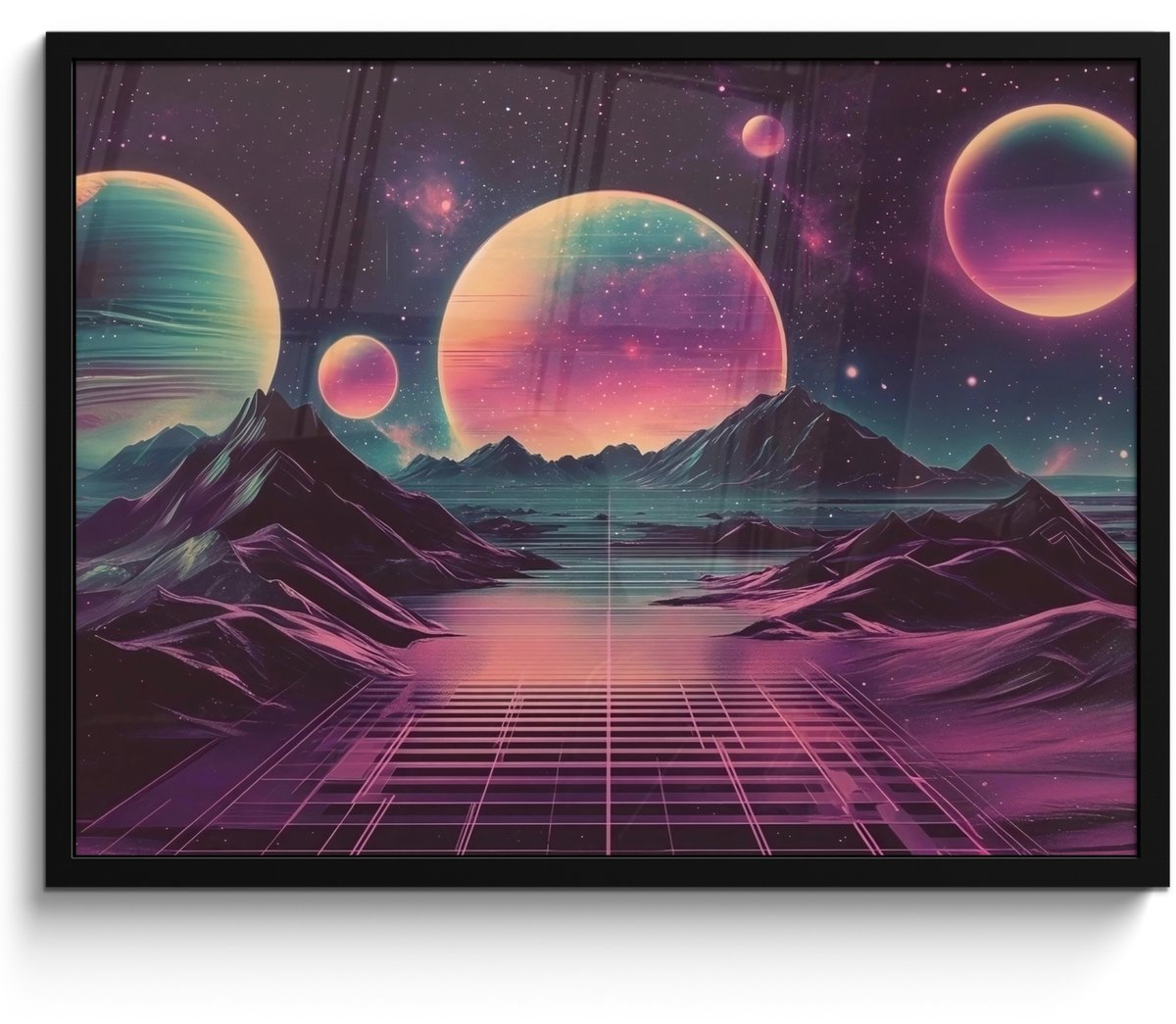 FrameYourWall Poster in lijst - Fotolijst 70x50 cm - Posters - Landschap - Planeten - Horizon - Paars - Posterlijst zwart - Decoratie - Wanddecoratie woonkamer - Muurdecoratie slaapkamer