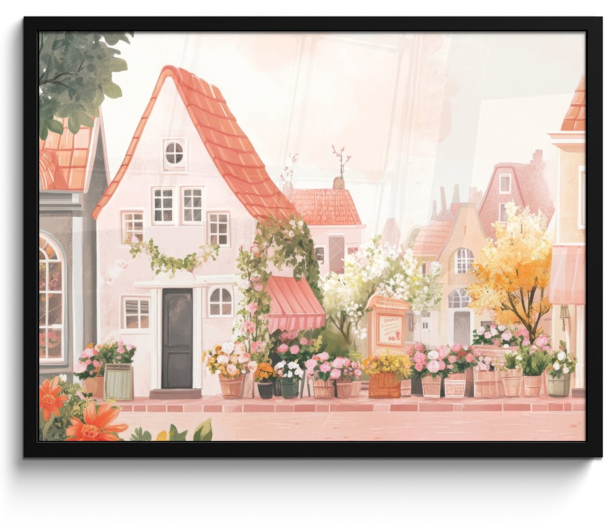 FrameYourWall Poster in lijst - Fotolijst 70x50 cm - Posters - Bloemen - Huizen - Dorp - Posterlijst zwart - Decoratie - Wanddecoratie woonkamer - Muurdecoratie slaapkamer Huisjes - Dorp
