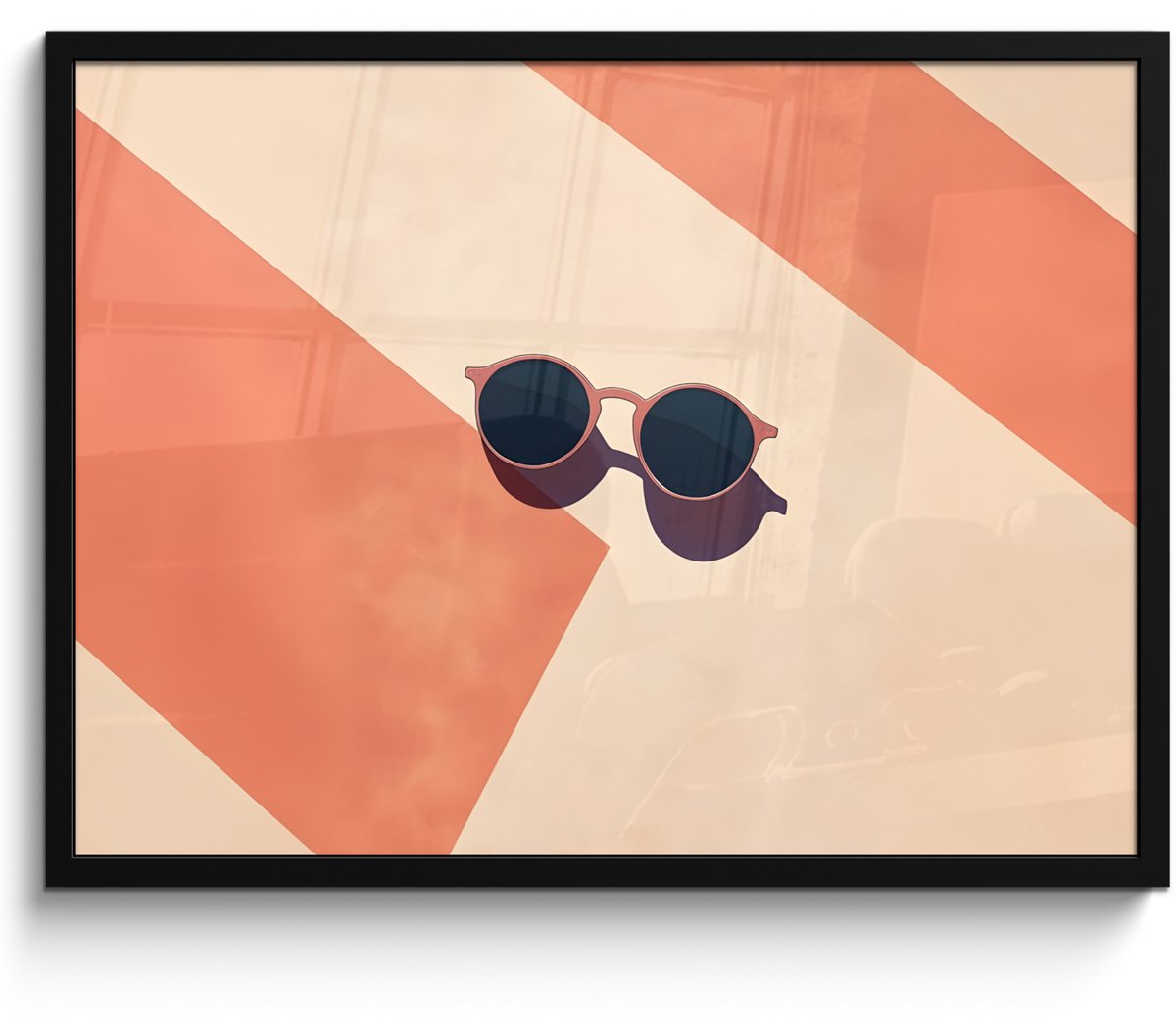 FrameYourWall Poster in lijst - Fotolijst 70x50 cm - Posters - Zonnebril - Schaduw - Oranje - Minimalistisch - Posterlijst zwart - Decoratie - Wanddecoratie woonkamer - Muurdecoratie slaapkamer