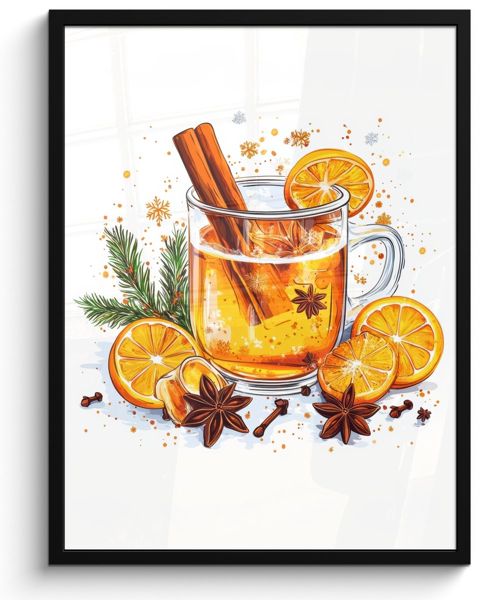 FrameYourWall Poster in lijst - Fotolijst 50x70 cm - Posters - Warm - Thee - Oranje - Kaneel - Posterlijst zwart - Decoratie - Wanddecoratie woonkamer - Muurdecoratie slaapkamer
