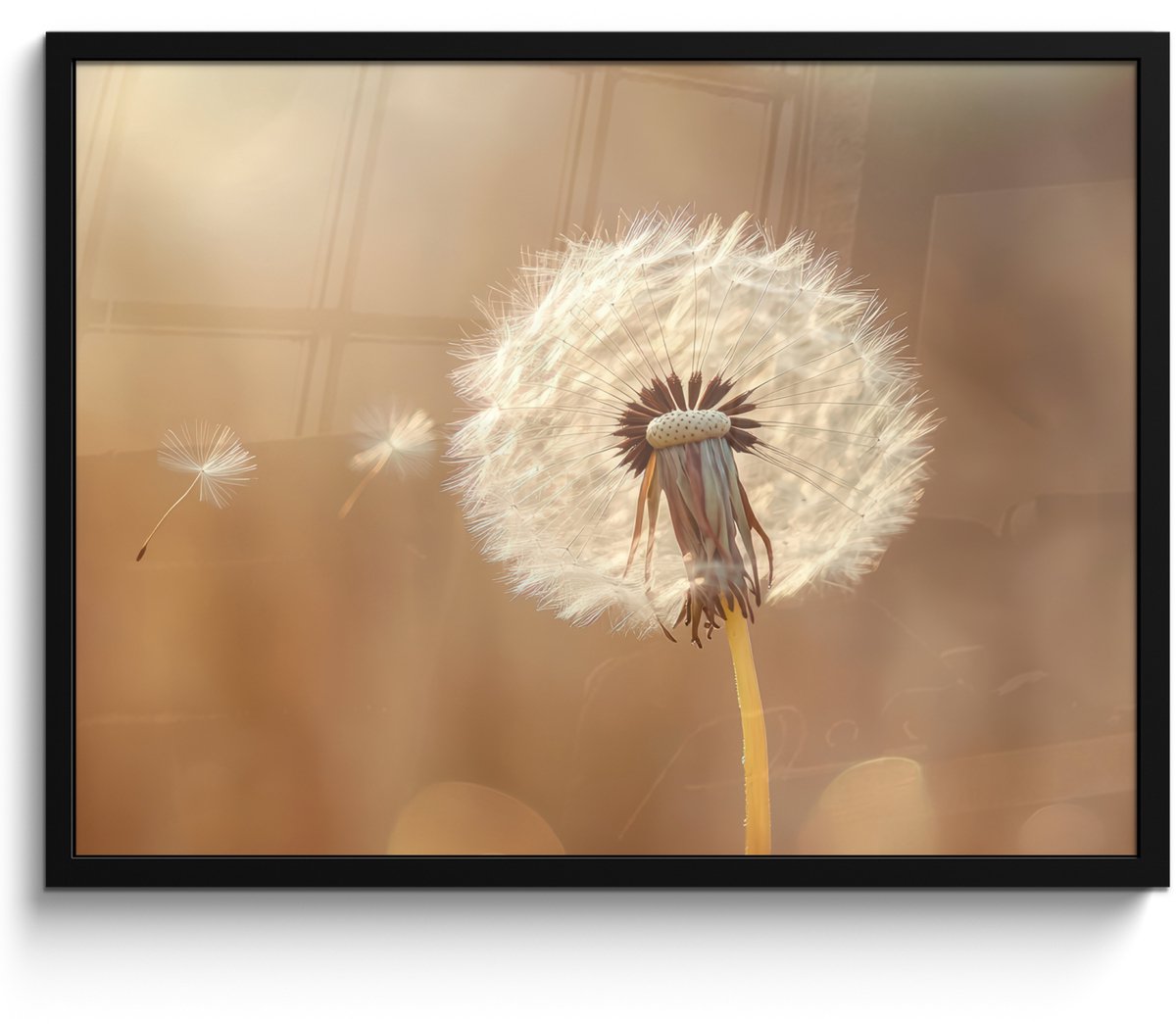 FrameYourWall Poster in lijst - Fotolijst 70x50 cm - Posters - Paardenbloem - Beige - Natuur - Bloem - Posterlijst zwart - Decoratie - Wanddecoratie woonkamer - Muurdecoratie slaapkamer