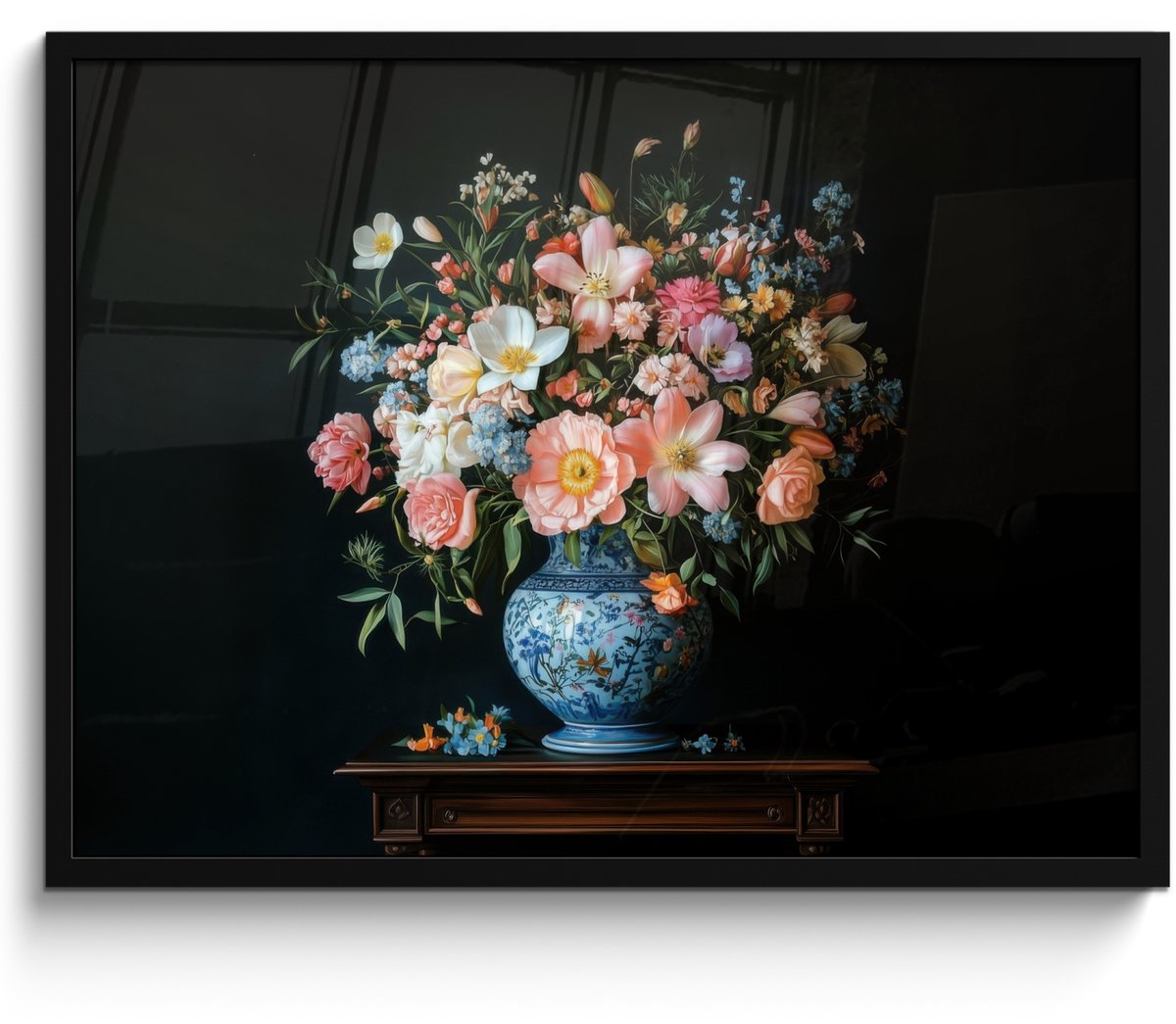 FrameYourWall Poster in lijst - Fotolijst 70x50 cm - Posters - Roze - Bloemen - Vaas - Kleuren - Posterlijst zwart - Decoratie - Wanddecoratie woonkamer - Muurdecoratie slaapkamer