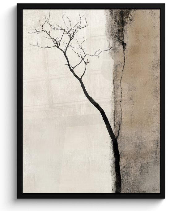 Affiche encadrée - Cadre photo 50x70 cm - Affiches - Wabi sabi - Plante - Beige - Cadre d'affiche noir - Décoration - Décoration murale salon - Décoration murale chambre à coucher