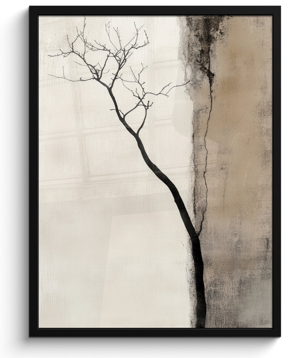FrameYourWall Poster in lijst - Fotolijst 50x70 cm - Posters - Wabi sabi - Plant - Beige - Posterlijst zwart - Decoratie - Wanddecoratie woonkamer - Muurdecoratie slaapkamer Japandi - Plant