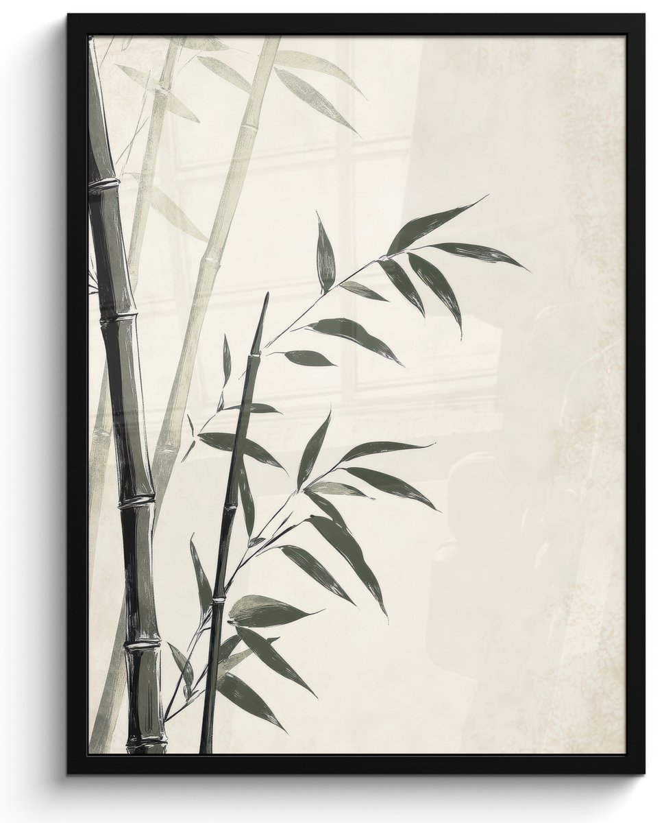 FrameYourWall Poster in lijst - Fotolijst 50x70 cm - Posters - Japandi - Bamboe - Beige - Posterlijst zwart - Decoratie - Wanddecoratie woonkamer - Muurdecoratie slaapkamer