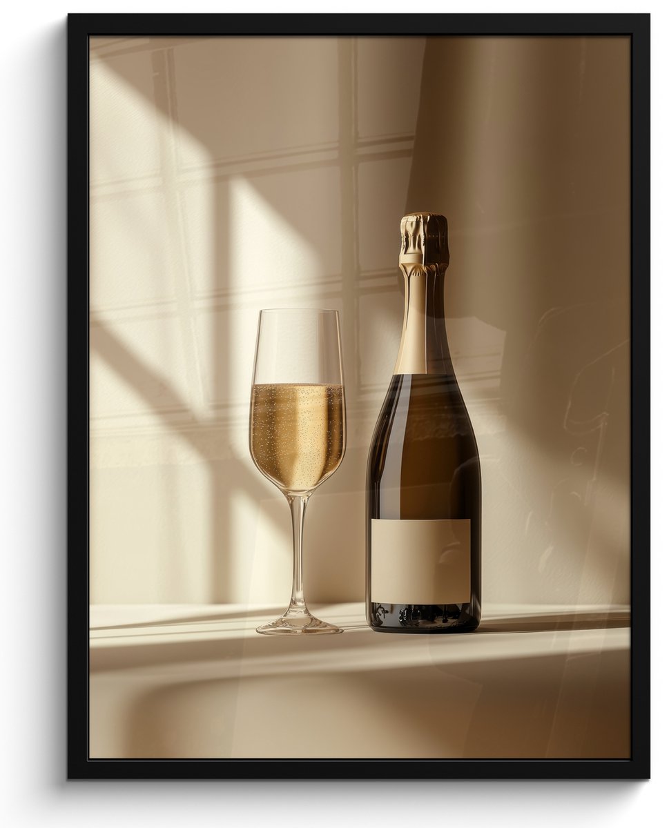 FrameYourWall Fotolijst inclusief poster - Posterlijst 50x70 cm - Posters - Champagne - Beige - Schaduw - Bubbels - Foto in lijst - Keuken decoratie muur - Wanddecoratie accessoires - Muurdecoratie - Schilderijen
