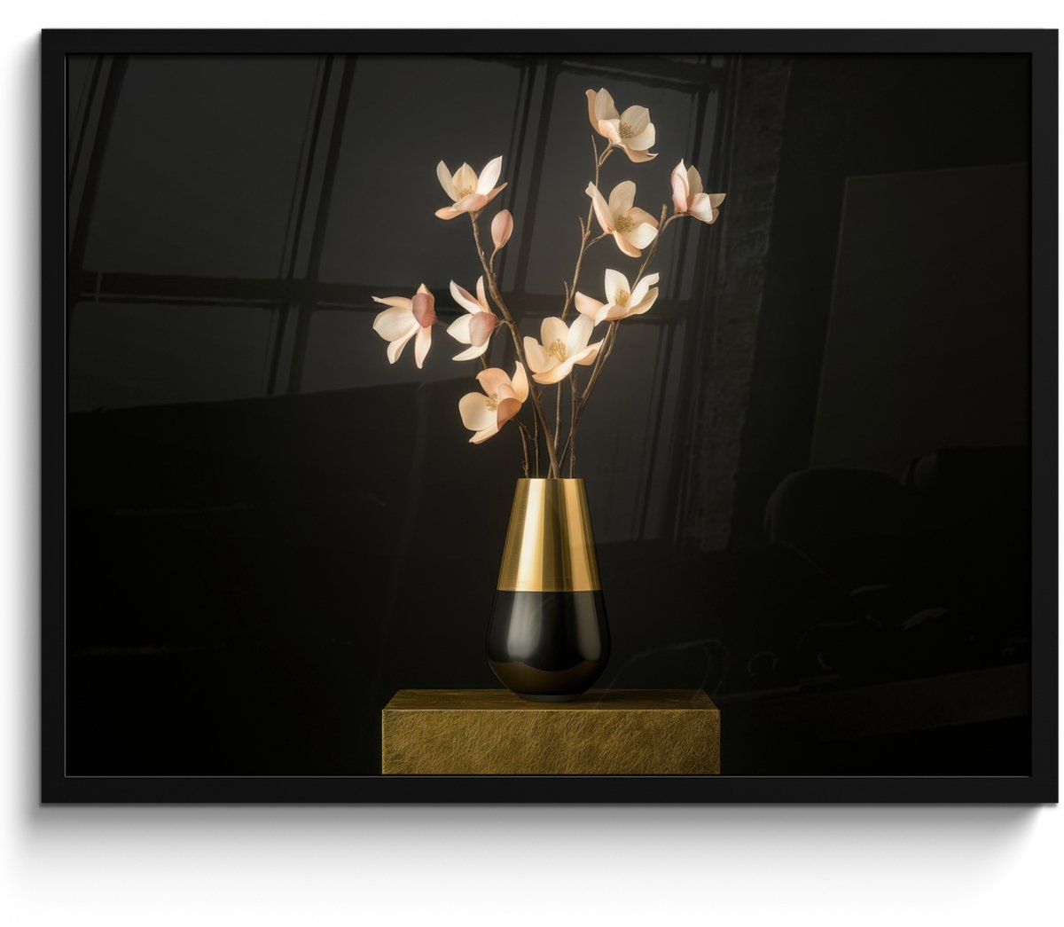 FrameYourWall Poster in lijst - Fotolijst 70x50 cm - Posters - Sierlijk - Boeket - Goud - Vaas - Posterlijst zwart - Decoratie - Wanddecoratie woonkamer - Muurdecoratie slaapkamer Boeket - Bloemen 1
