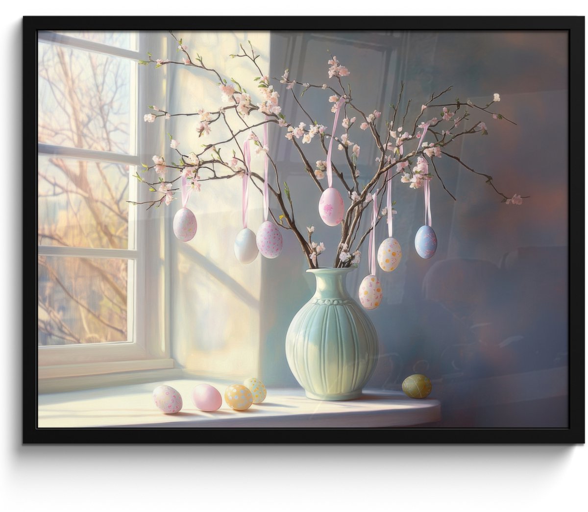 FrameYourWall Poster in lijst - Fotolijst 70x50 cm - Posters - Stilleven - Vaas - Paastak - Posterlijst zwart - Decoratie - Wanddecoratie woonkamer - Muurdecoratie slaapkamer