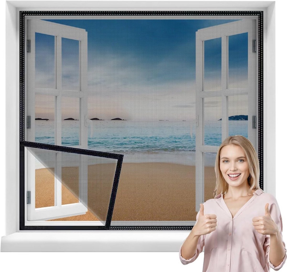 Insectenhor Raam Zwart 90x165cm Houtvrij Montage Perfect voor Muggen en Vliegen