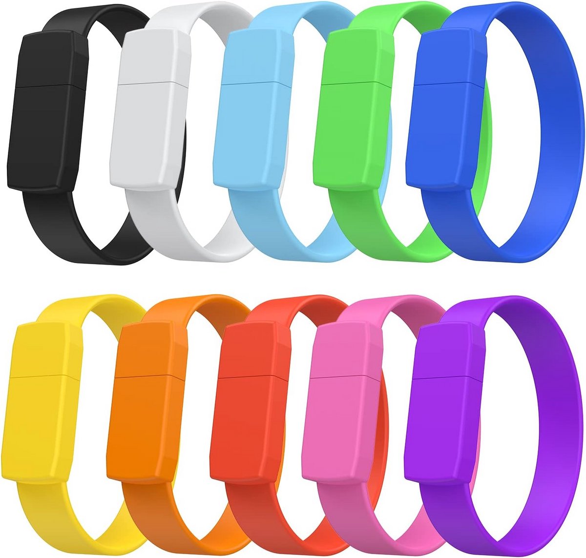 Set van 10 USB Sticks Armbanden 64GB - Multikleurige USB 2.0 Geheugenstick