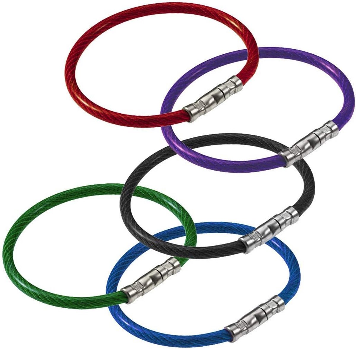 Draaibare Sleutelring Set met Vergrendeling - 5 Stuks in Diverse Kleuren