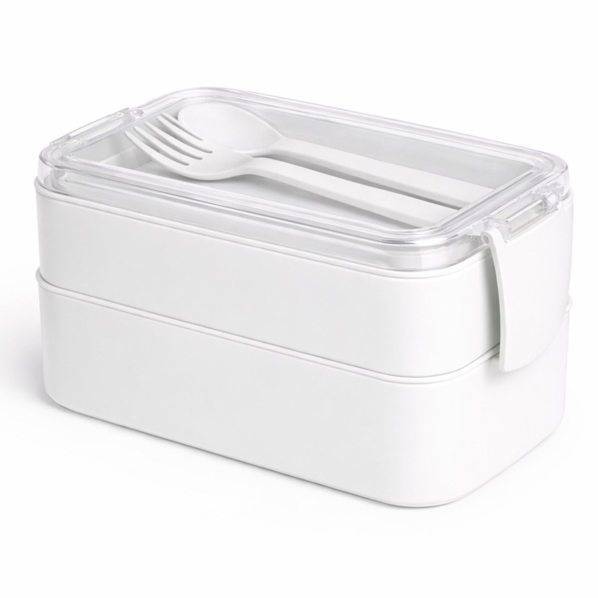 HEM Lunchbox met Bestek – Wit – 2 Laags Bento Box – 19 x 10 x 9 cm – Inclusief Lepel en Vork – Lekvrij – BPA Vrij