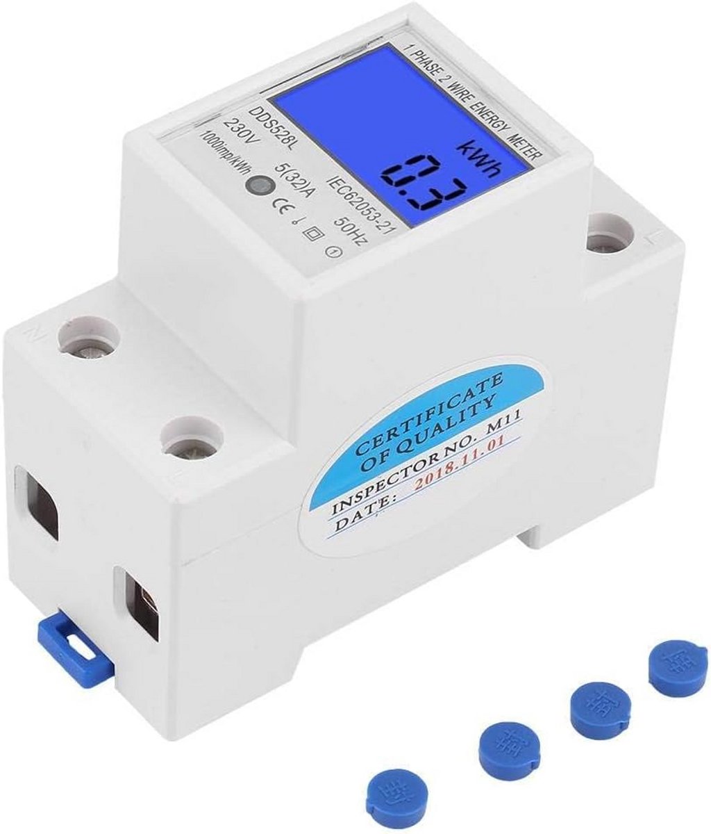Energiemeter 5-32A 230V LCD weerstand 35mm DIN-beugel enige fase