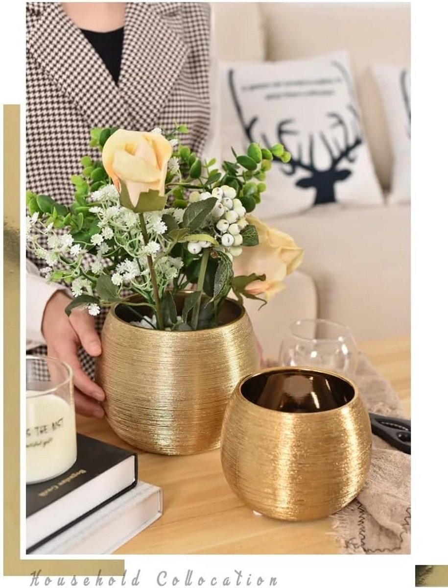 Gouden Bloempot Keramiek - Elegante Decoratieve Plantenpot voor Thuis & Kantoor